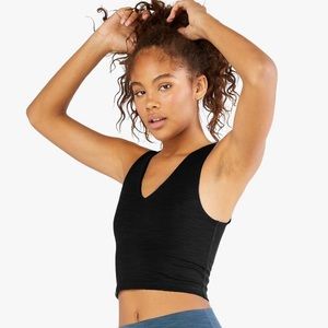 Beyond Yoga “GO TO CROP TANK” HEATHERED BLK/LARGE